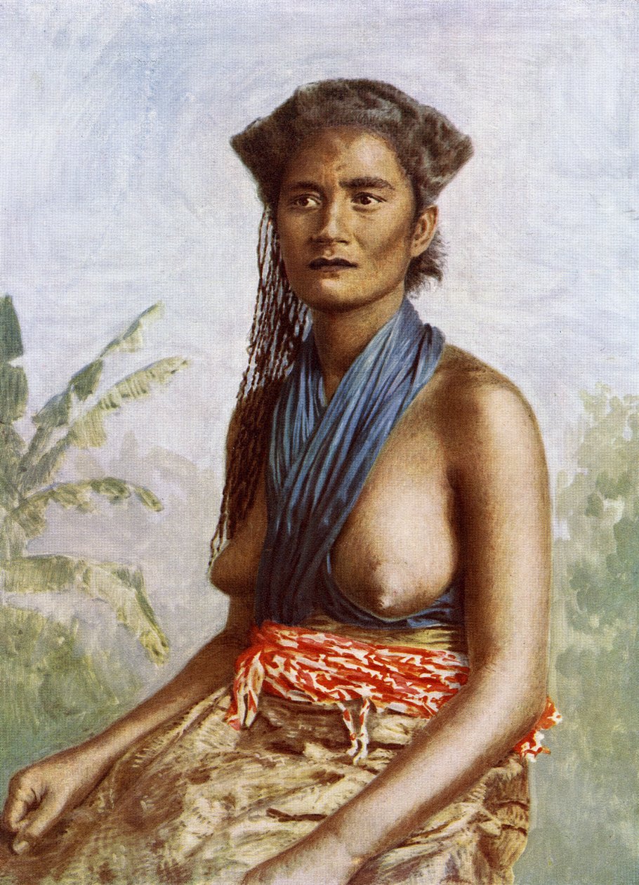 Fiji-kvinne i tradisjonell kjole, ca. 1900 av Josiah Martin