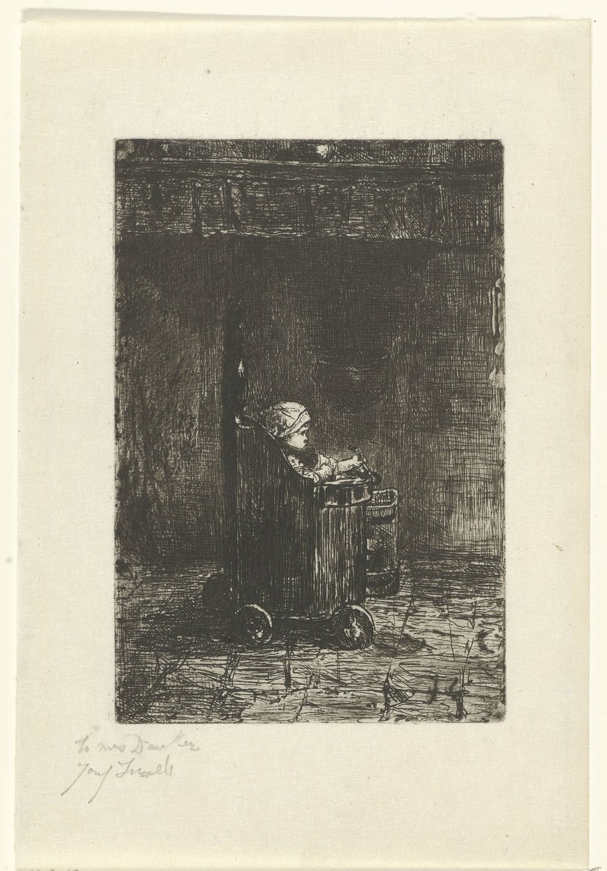 Barn i barnestolen av Jozef Israëls (signed by artist)