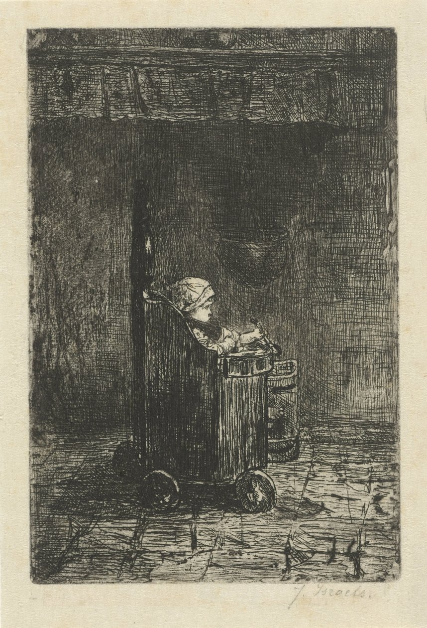 Barn i barnestolen av Jozef Israëls (signed by artist)