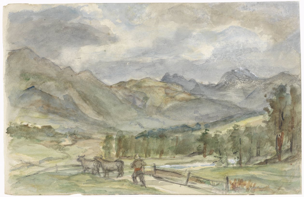 Fjelllandskap med gjeter og to kyr av Jozef Israëls