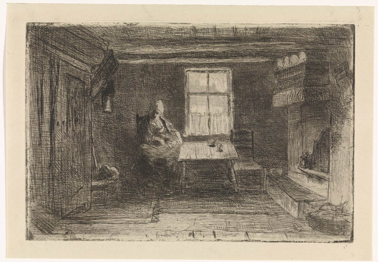 Interiør med mor og barn av Jozef Israëls