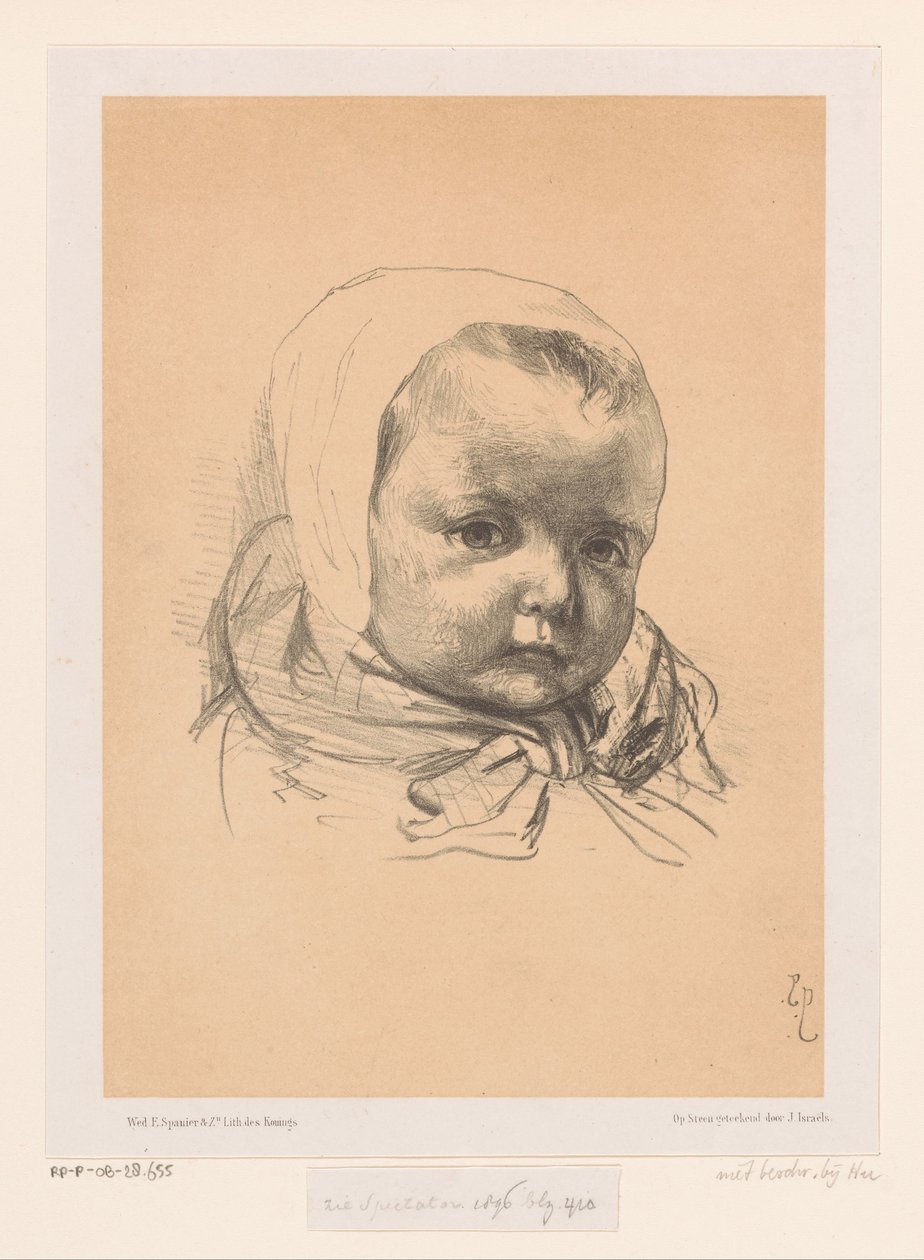Portrett av en baby med hatt av Jozef Israëls