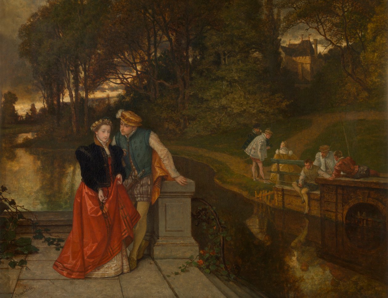 Lovers in the Park (olje på panel) av Jozef Lies