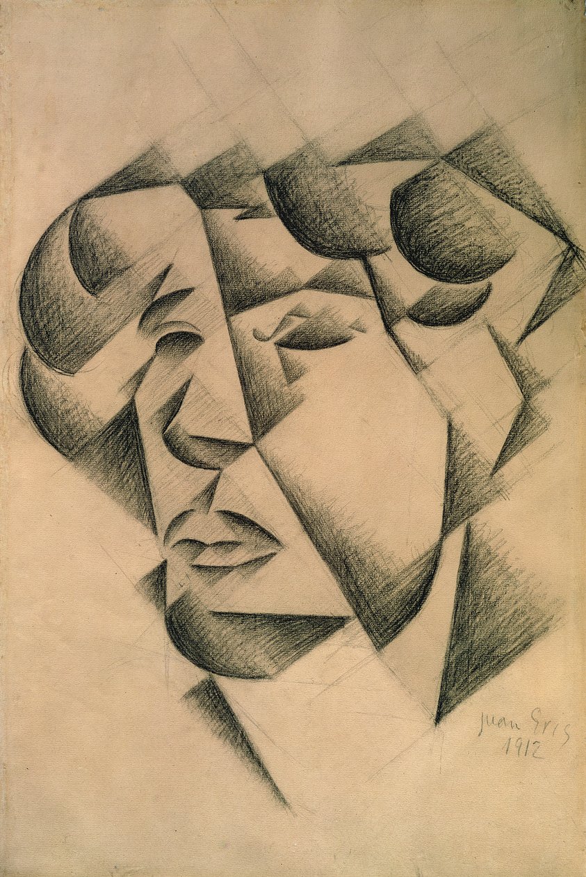 Selvportrett, 1912 (kull på papir) av Juan Gris