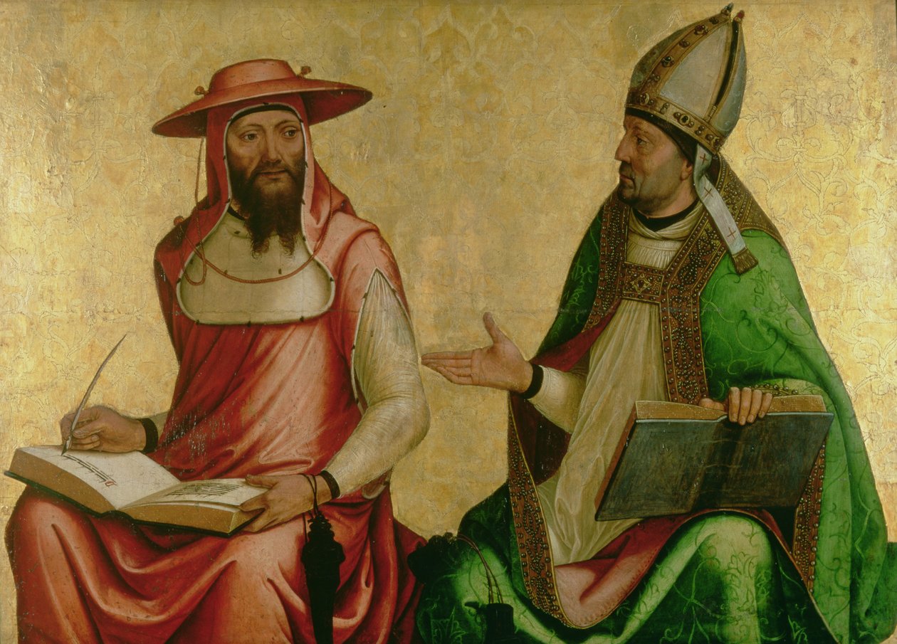 St. Jerome og St. Ambrosius, ca. 1510 (tempera og gull på panel) av Juan de Borgoña