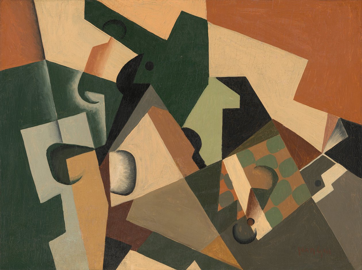 Glass og sjakkbrett, ca. 1917. av Juan Gris