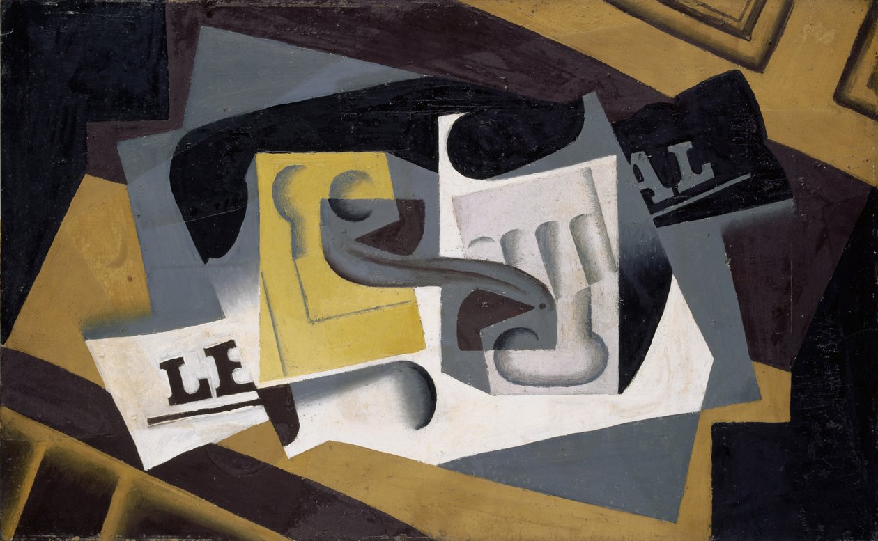 Glass og avis av Juan Gris