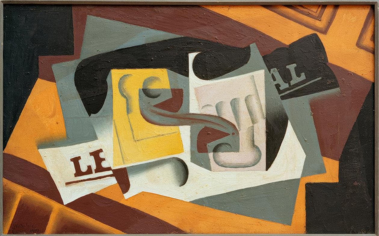Glass og avis av Juan Gris
