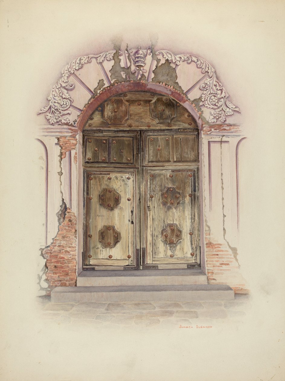 Døråpning og veggmaling, ca. 1941. av Juanita Donahoo