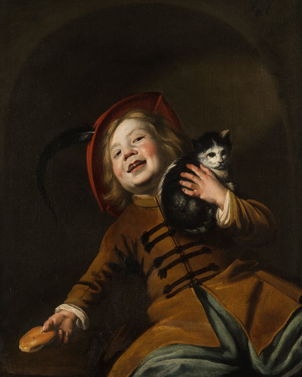 Portrett av en gutt med en katt, en rød hatt og et brød av Judith Leyster