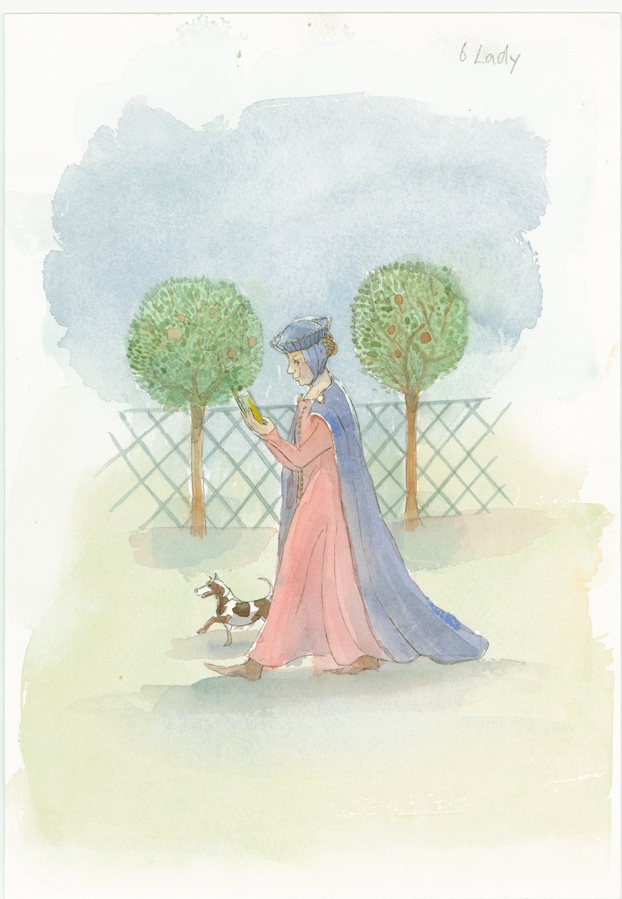 En middelalderdame i en hage, 2004. av Judith Dobie