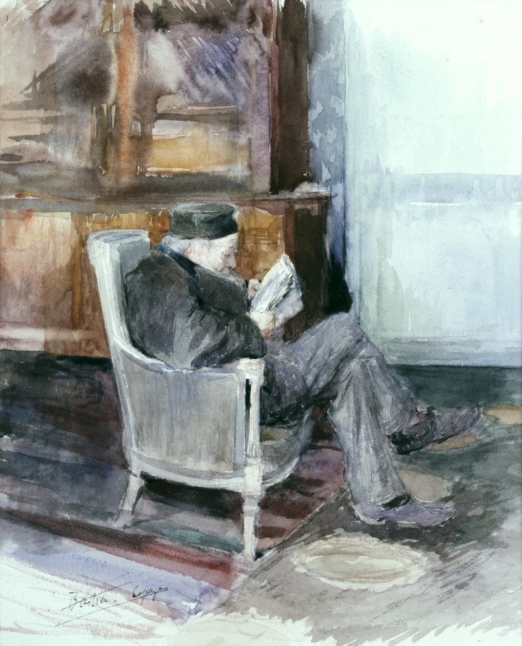 Gammel mann sitter i en lenestol (akvarell) av Jules Bastien Lepage