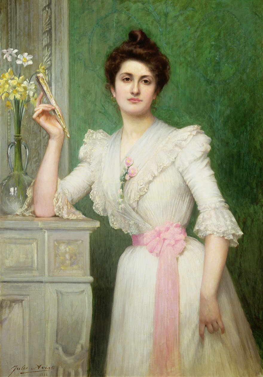Portrett av en dame som holder en vifte, 1898 av Jules Charles Aviat