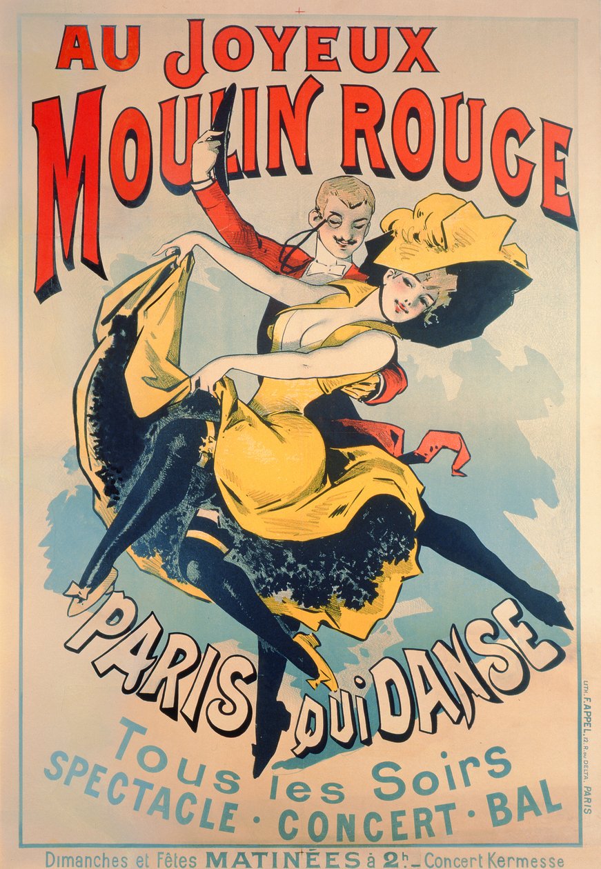 Paris danser ved Merry Moulin Rouge, ca. 1890 av Jules Cheret