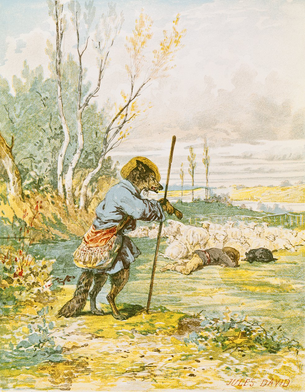 Ulven som hyrde, fra "Fablene" av Jean de La Fontaine (1621-95) av Jules David