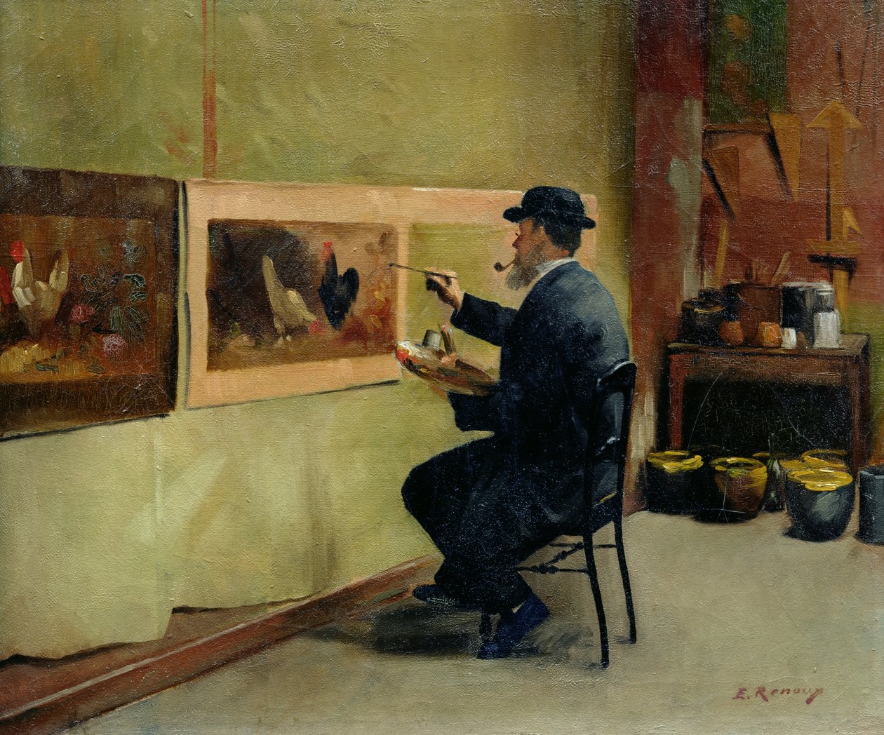 Charles Philippe Gevens, svigerfar til kunstneren, maler i sitt studio 21, avenue d