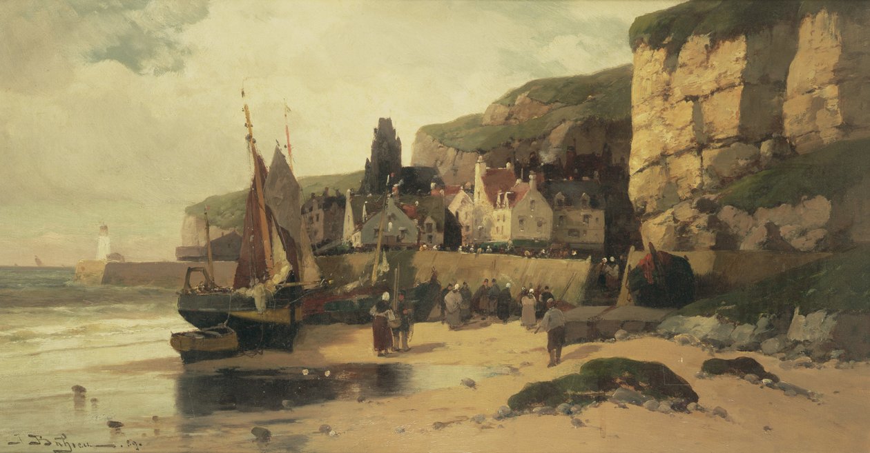 Fiskelandsby, Normandie, 1889 av Jules G Bahieu