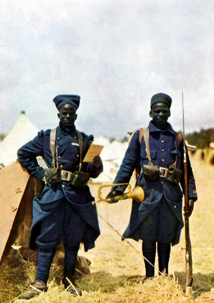 Riflemen fra Senegal under slaget ved Marne øst for Paris, september 1914 (autokrom) av Jules Gervais Courtellemont