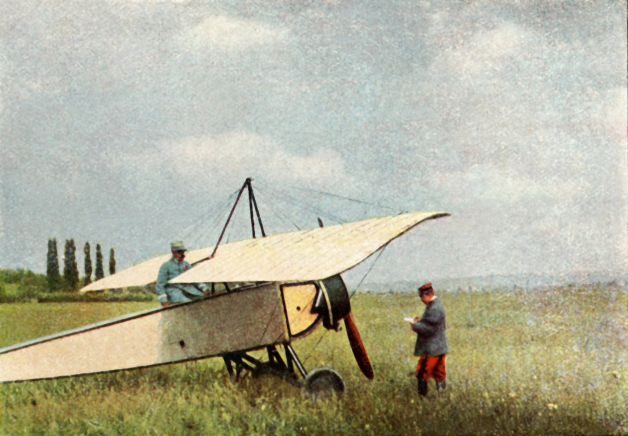 Et fly av Morane-Saulnier Type G, som kunne utstyres med en 7,9 mm Hotchkiss maskingevær, september 1914 (autokrom) av Jules Gervais Courtellemont