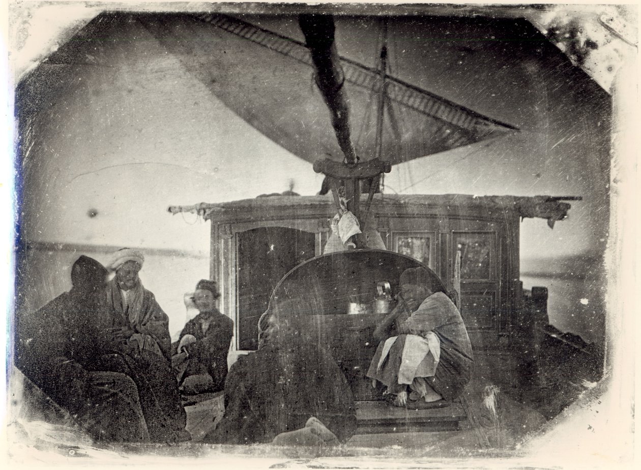 Seilbåt og reisende på Nilen, 1845-6 (daguerreotypi) av Jules Itier