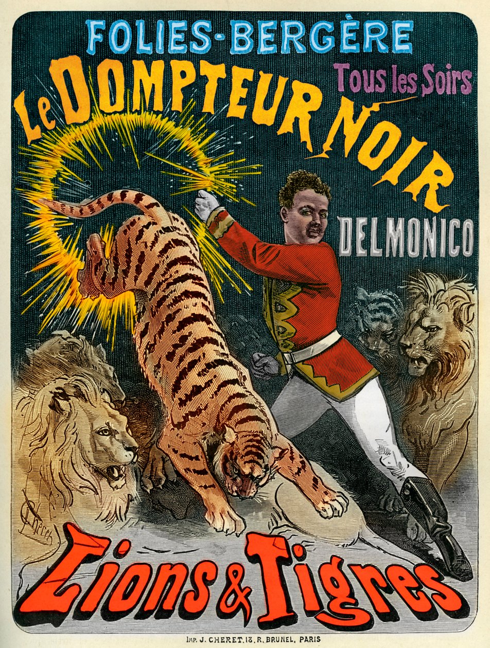 The Black Tamer - plakat for Folies-Bergère av Jules after Cheret