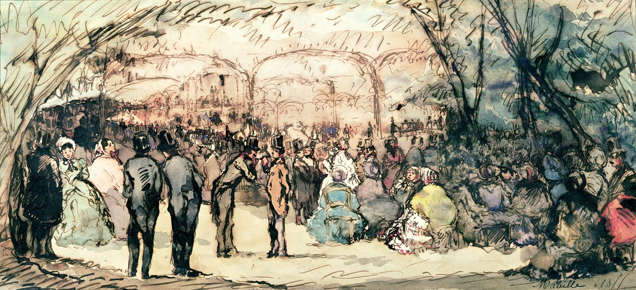The Bal Mabille (penn og blekk og wc på papir) av Jules de Goncourt