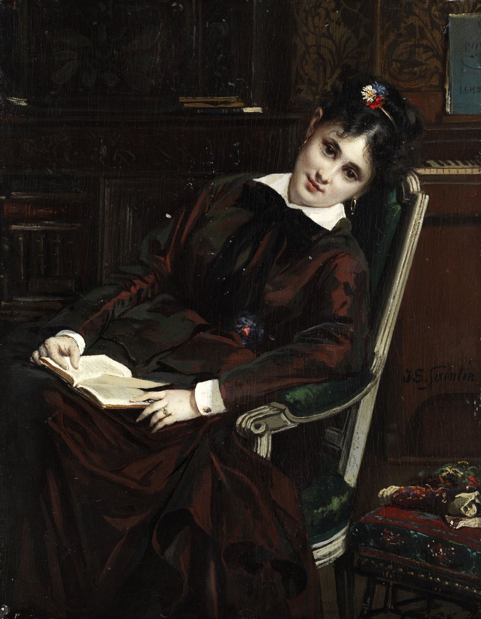 Ung kvinne som leser av Jules Emile Saintin