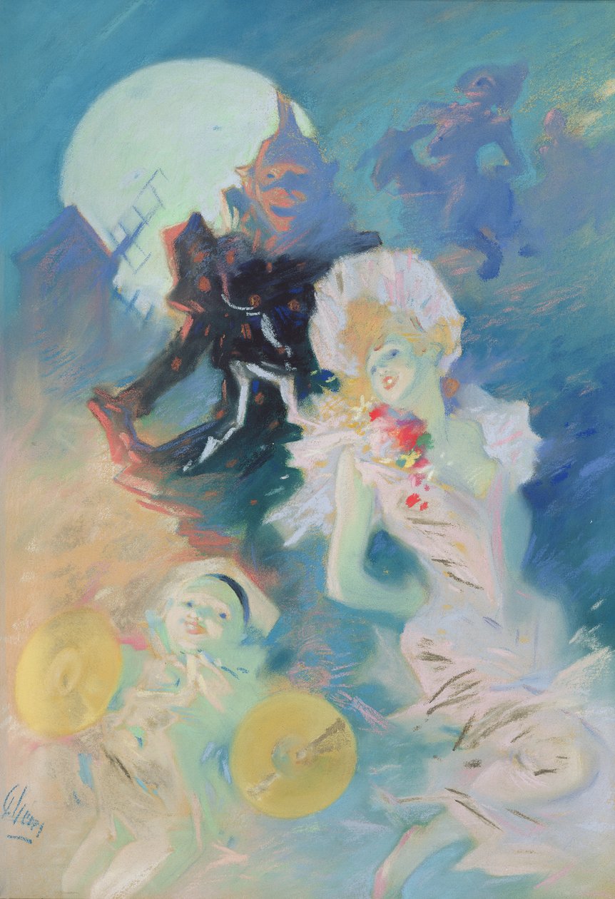 Crazy Happiness (pastell på papir) av Jules Cheret