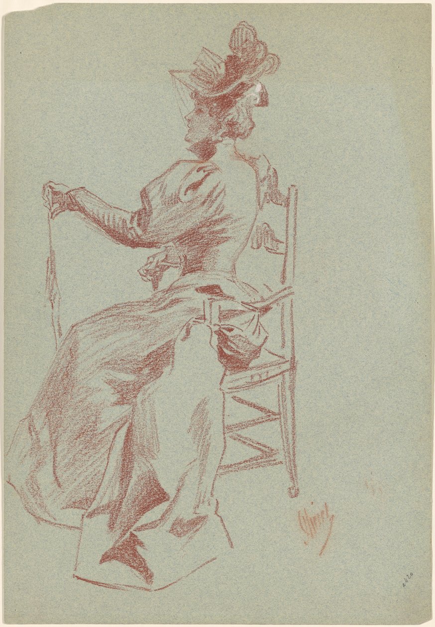 Elegant dame sitter i en stol av Jules Cheret