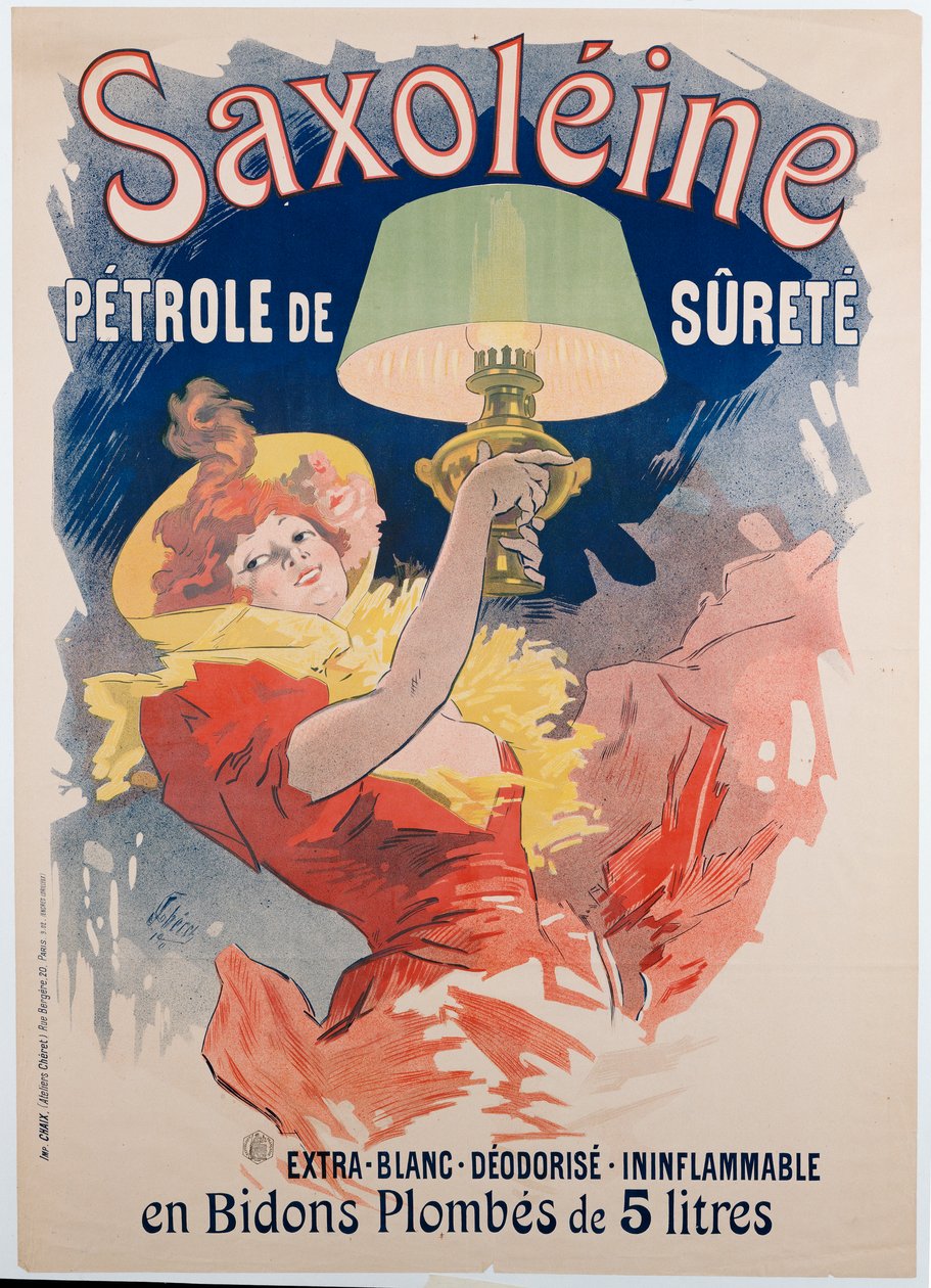 Plakatreklame "Saxoleine", sikkerhetslampeolje, 1901 av Jules Cheret