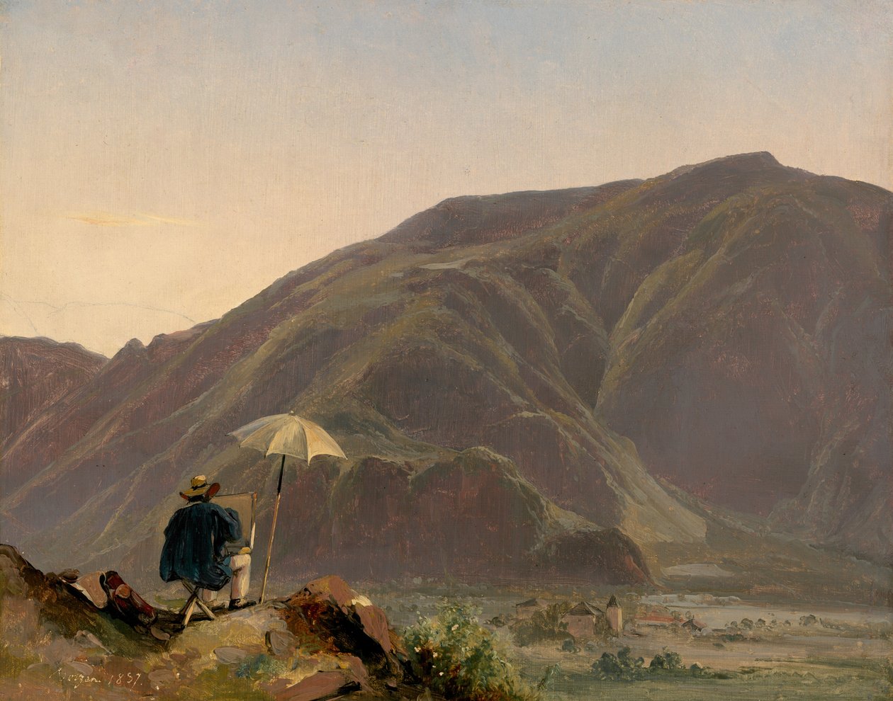 Utsikt over Bozen med en maler av Jules Coignet
