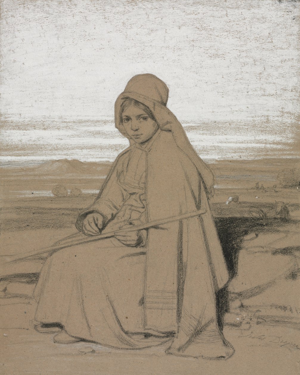 En sittende gjeterinne, 1800-tallet. av Jules Dupré
