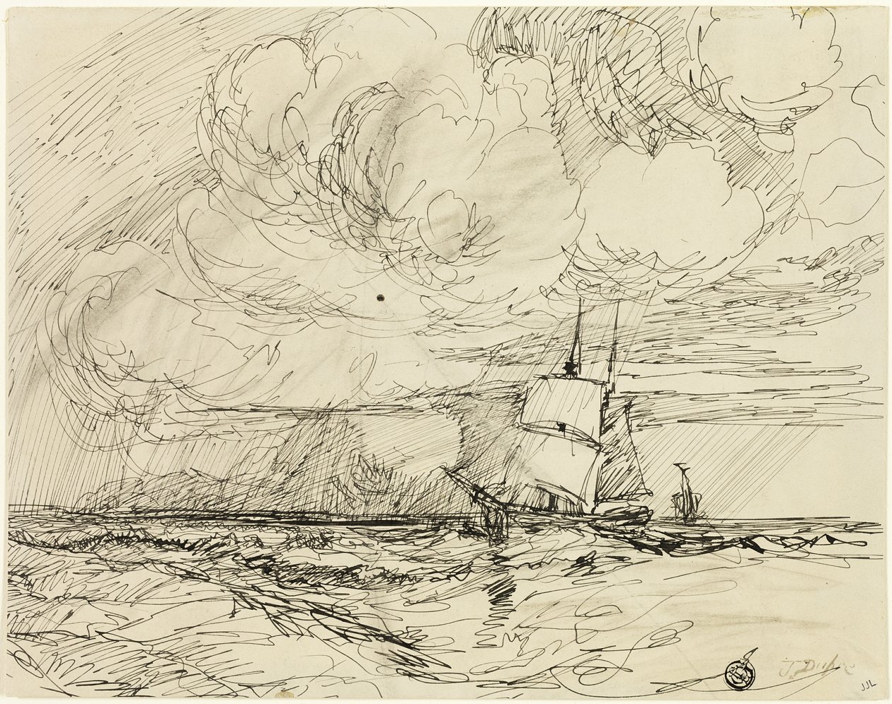 Skip til sjøs under storm av Jules Dupré