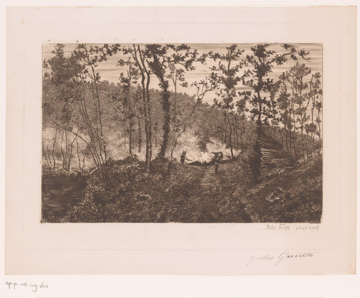 Skog med tømmerhoggere og vedfyrer av Jules Guiette