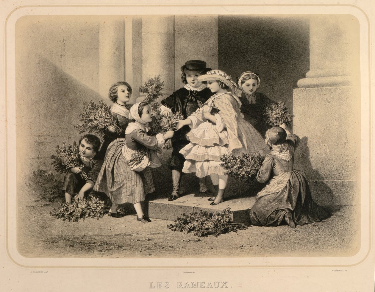 Palmesøndag, gravert av J. Champagne av Jules Marie Desandre