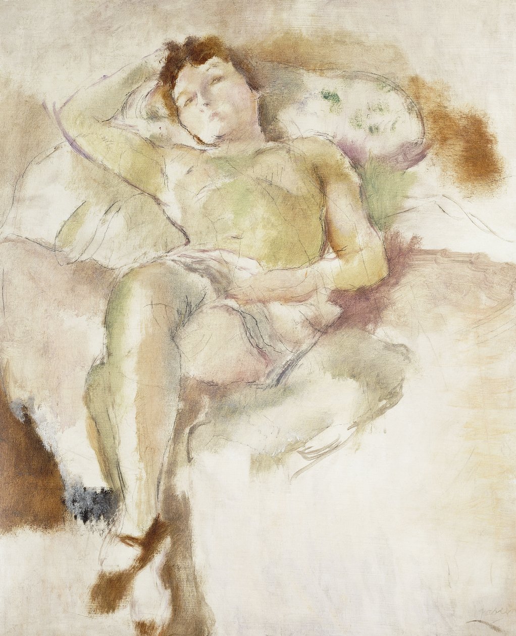 Bobette liggende; Bobette Allongee, 1927 av Jules Pascin