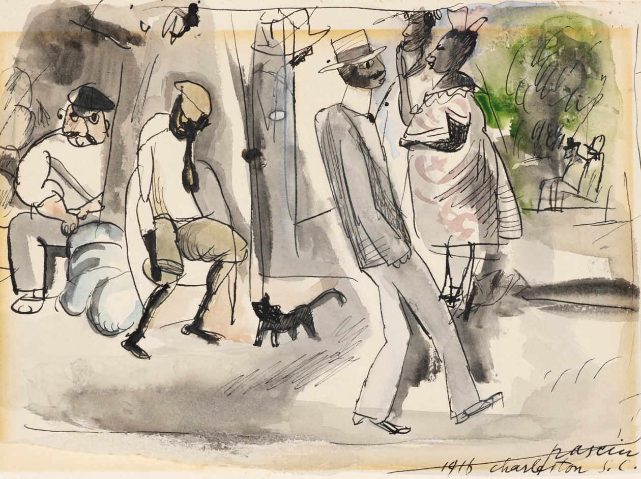 Figurer og katt i parken av Jules Pascin