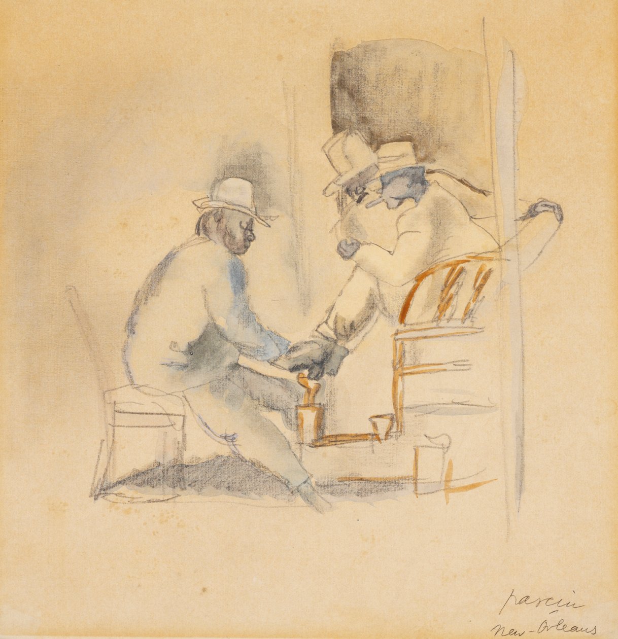 New Orleans Shoeshine (wc på papir) av Jules Pascin