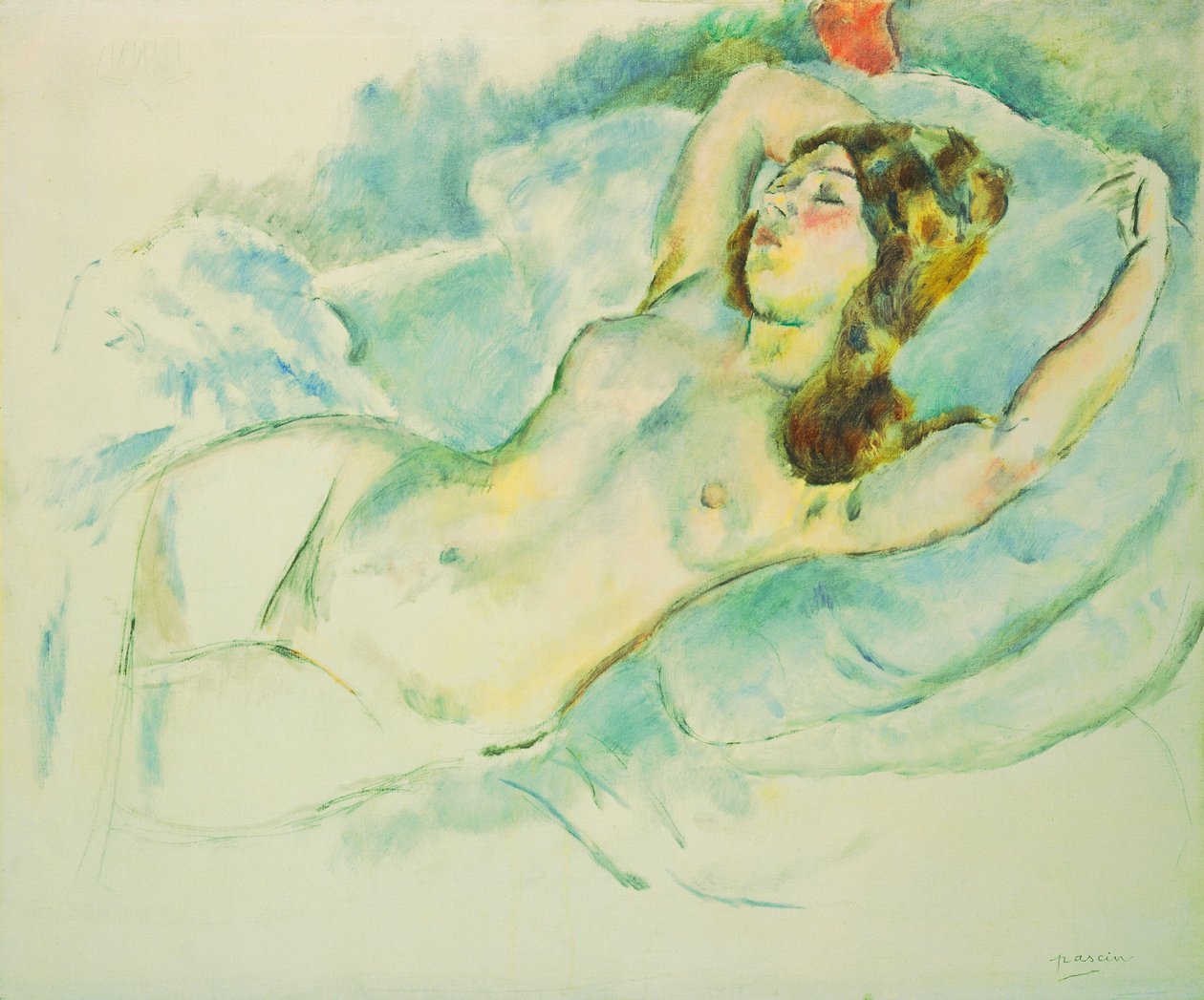 Naken kvinne liggende; Liggende naken kvinne, 1920-1925 av Jules Pascin