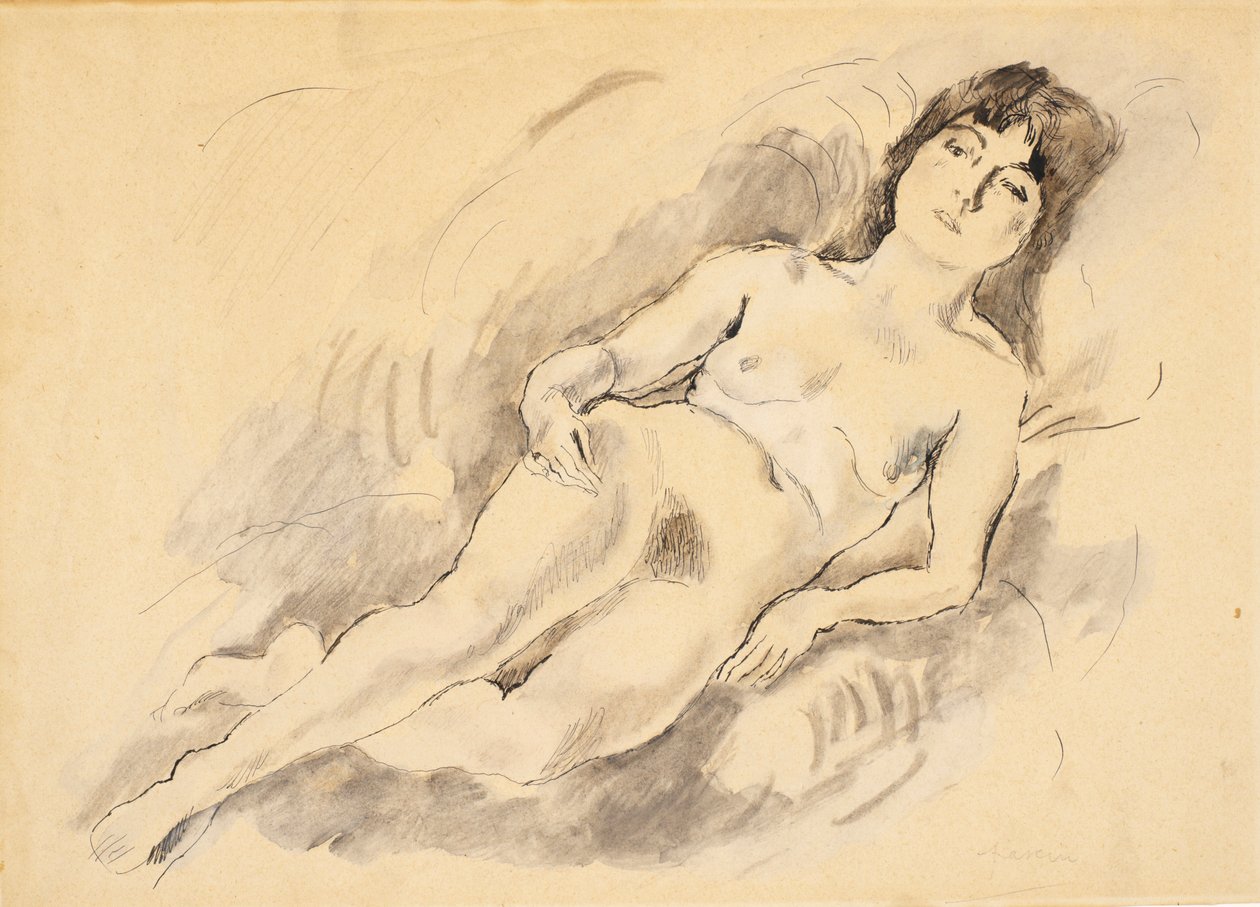 Liggende naken (wc på papir) av Jules Pascin