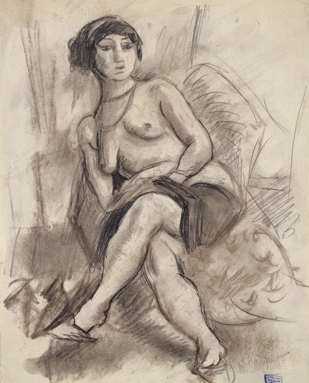 Sittende nakenmodell av Jules Pascin