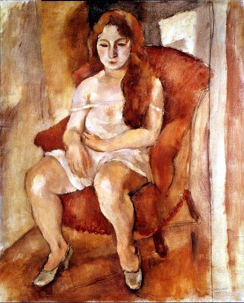Sittende kvinne (olje på lerret) av Jules Pascin