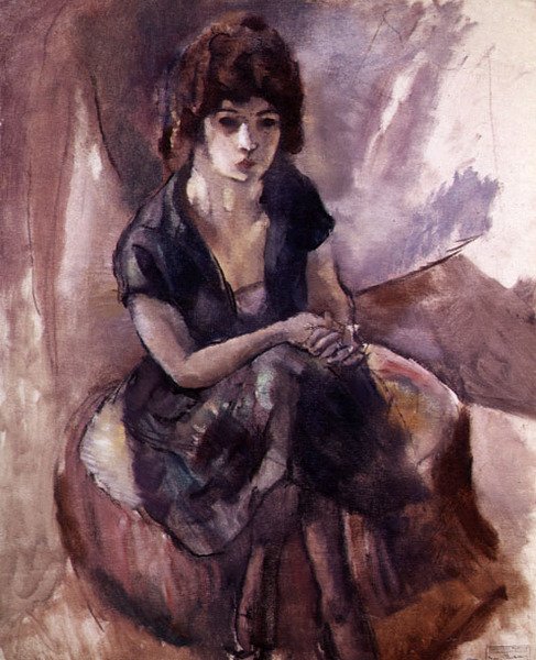 Sittende ung kvinne (olje på lerret) av Jules Pascin