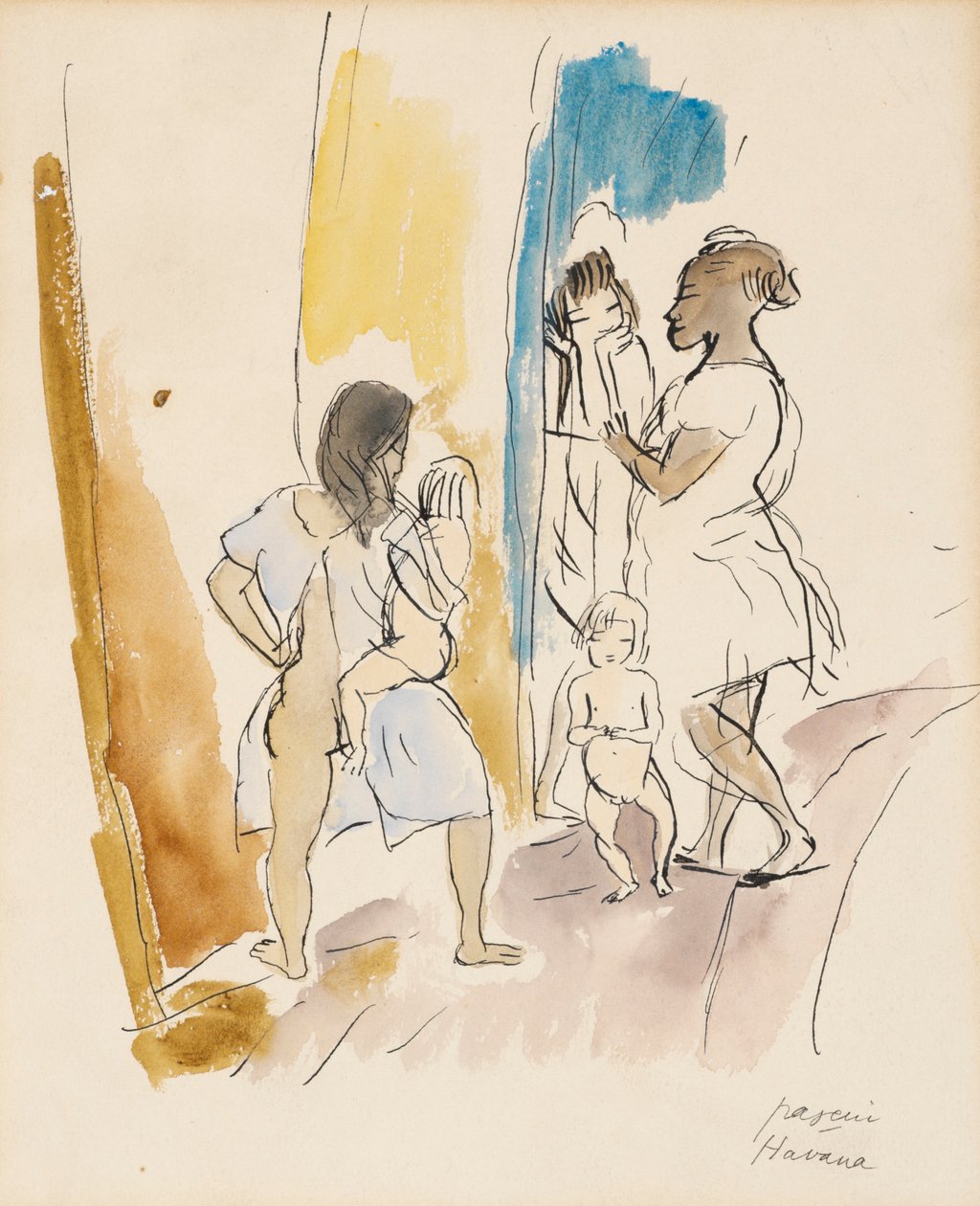 Tre kvinner og to barn, Havana av Jules Pascin