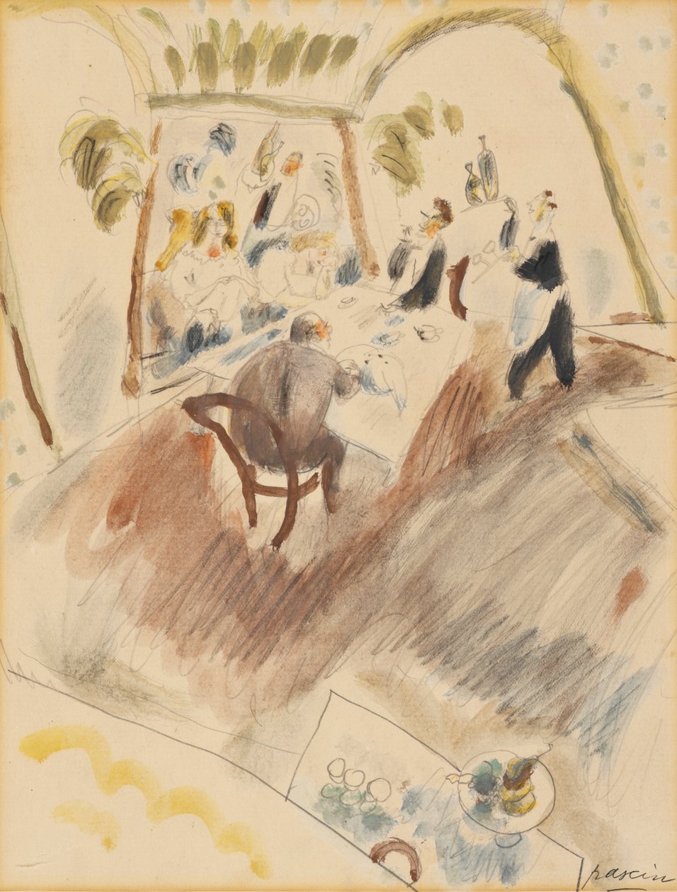 To menn servering (wc på papir) av Jules Pascin