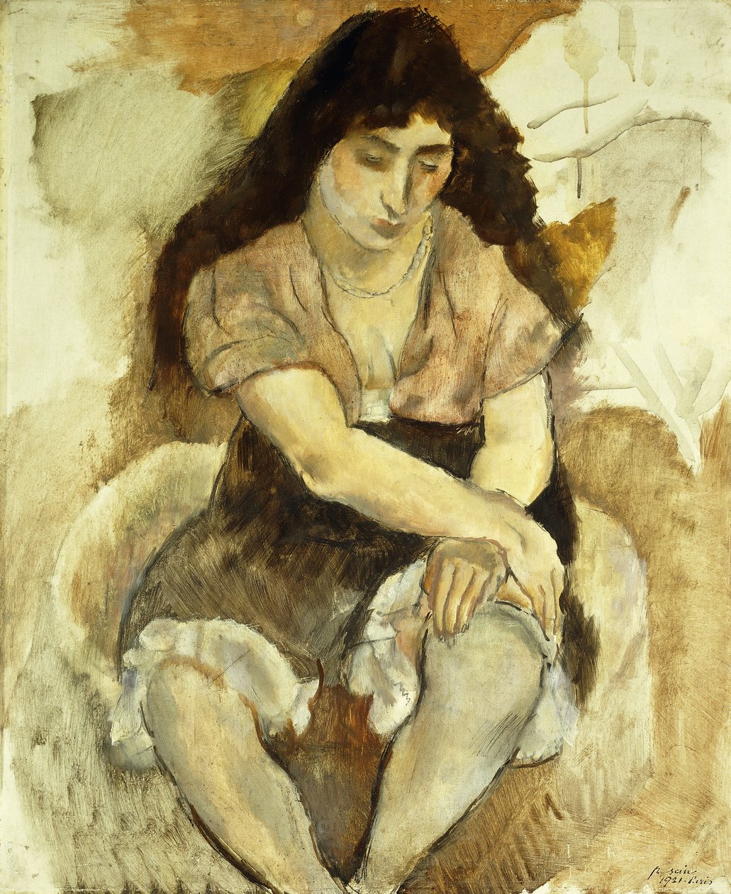 Ung kvinne sitter; Sittende ung jente, 1921 av Jules Pascin
