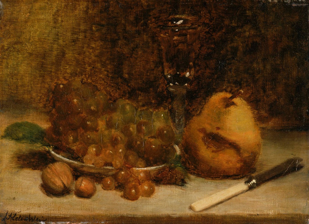 Druer, kniv og glass av Julian Alden Weir