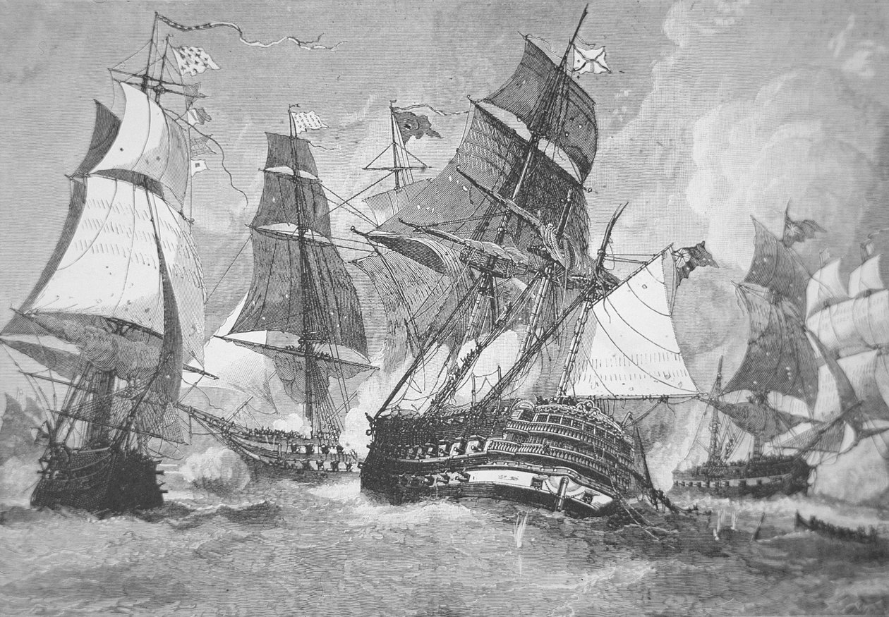 Slaget ved Chesapeake Bay (litho) av Julian Oliver (after) Davidson