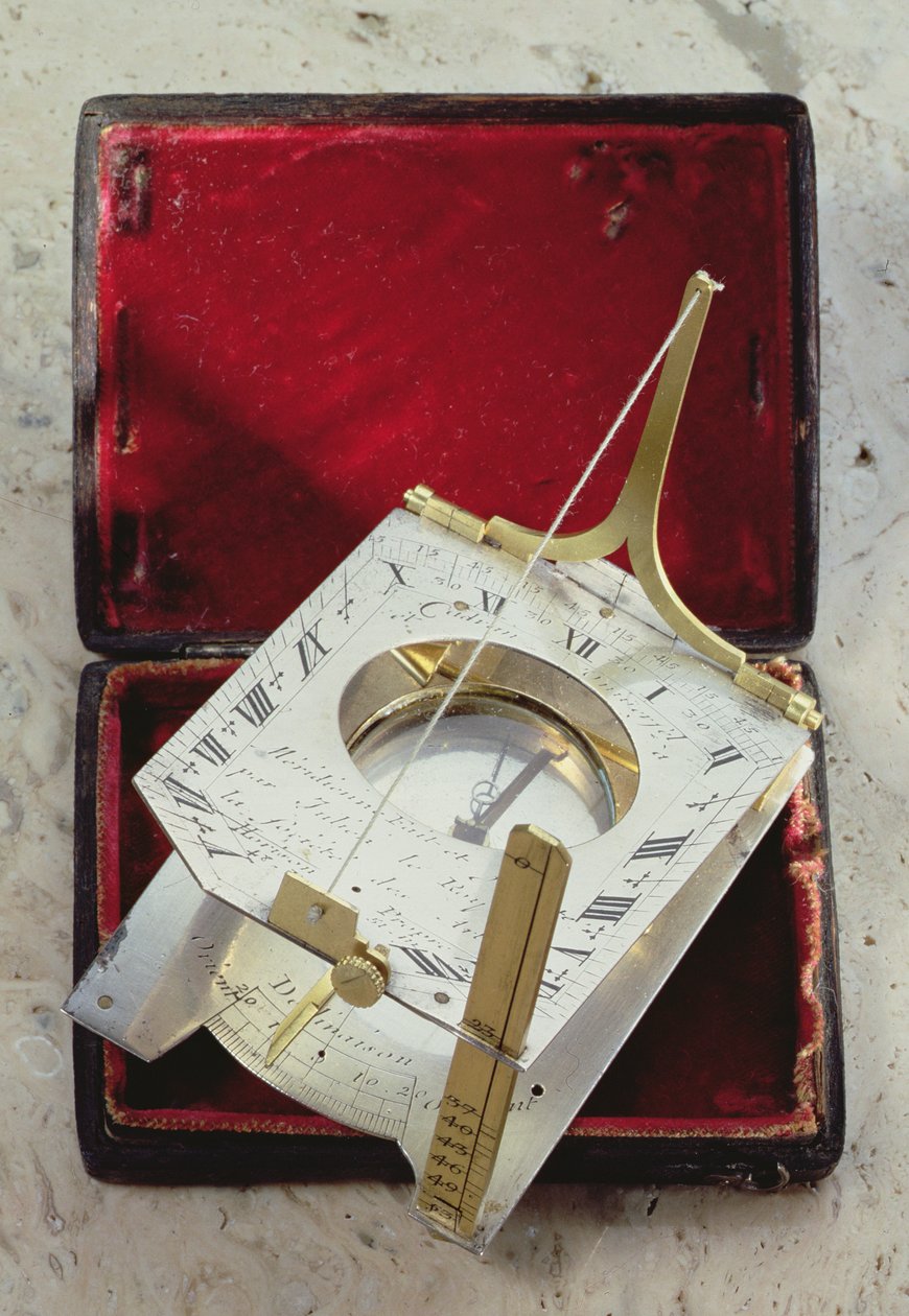 Universal Inclining Sundial, fra Arts Society, Paris, ca. 1730 (sølv og forgylt messing) av Julien Le Roy