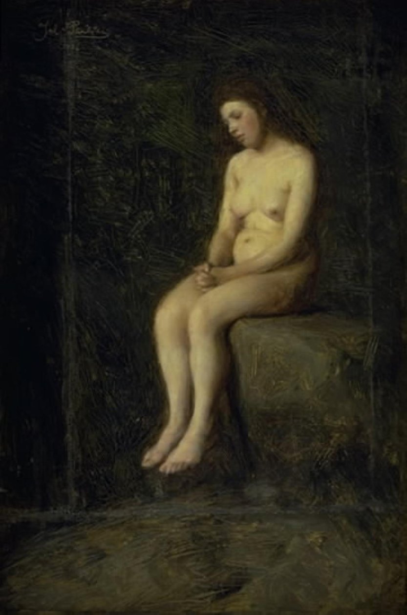 En nymfe. En sittende kvinnelig modell av Julius Paulsen